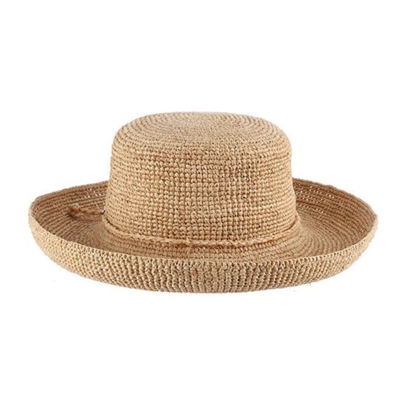 Raffia Accessories - Crocheted Raffia Upturn - Sophisticated Hamptons Nature Style - Sun Hat